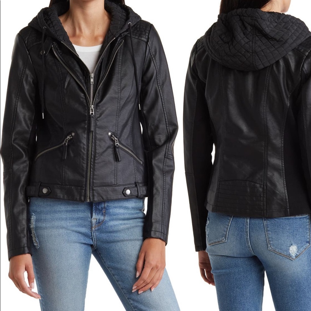 NWT Sebby vegan moto jacket with hood